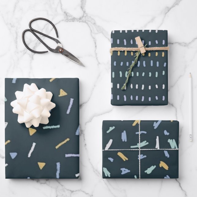 Modern Abstract Blue Yellow Wrapping Paper Set (Front)