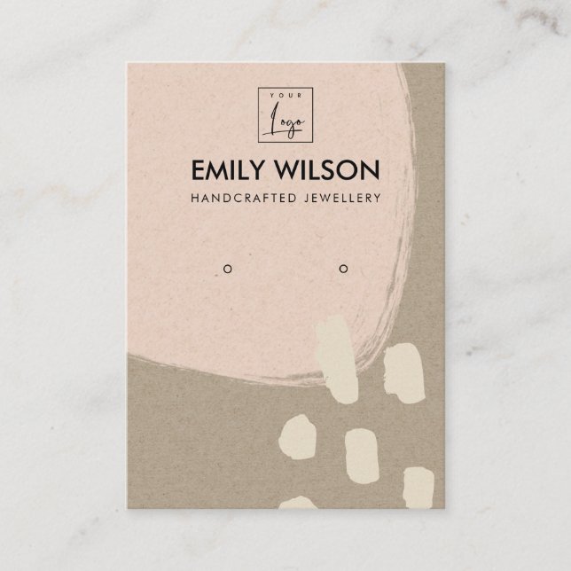 MODERN ABSTRACT BLUSH PEACH KRAFT EARRING DISPLAY BUSINESS CARD (Front)