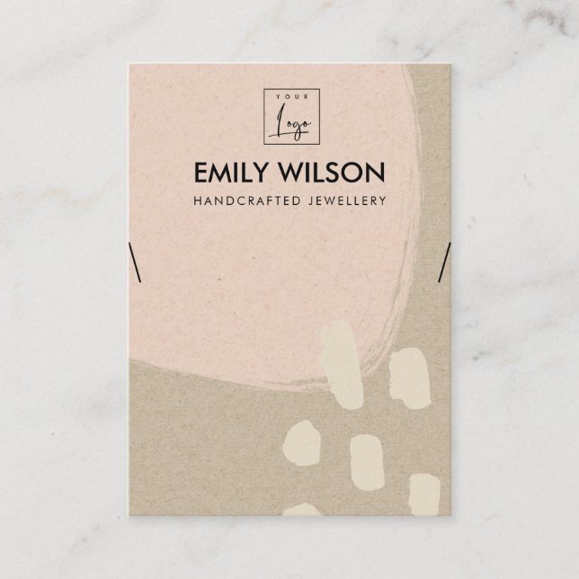 MODERN ABSTRACT BLUSH PEACH KRAFT NECKLACE DISPLAY BUSINESS CARD (Front)