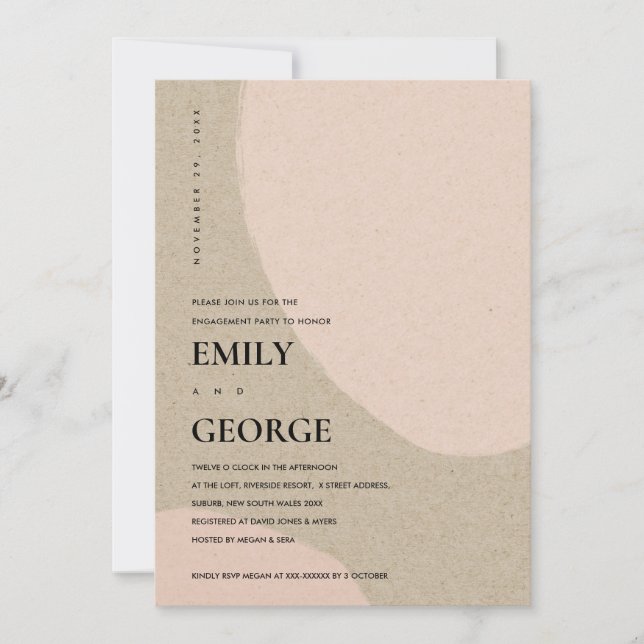 MODERN ABSTRACT BLUSH PEACH PINK ENGAGEMENT INVITE (Front)
