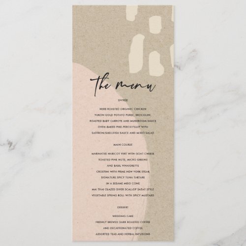 MODERN ABSTRACT BLUSH PEACH PINK KRAFT WEDDING MENU