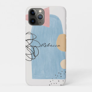 Modern Abstract Blush Pink Blue Shapes Monogram iPhone 11 Pro Case