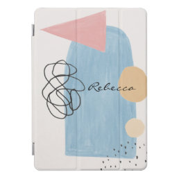 Modern Abstract Blush Pink Blue Shapes Monogram iPad Pro Cover