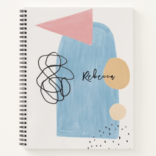 Modern Abstract Blush Pink Blue Shapes Monogram Notebook