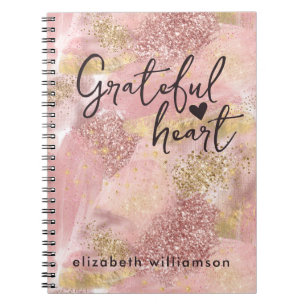 Modern Abstract Blush Pink Gold Glitter Glam Name Notebook