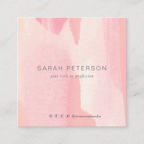 Modern abstract blush watercolor stylish personal square business card