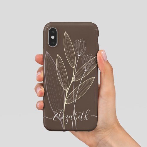 Modern Abstract Boho Floral Plant Art Decor Brown iPhone X Case