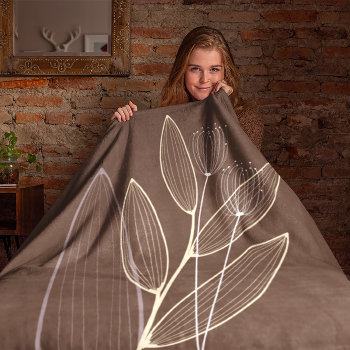 Modern Abstract Boho Floral Plant Art Decor Brown Fleece Blanket by ironydesignphotos at Zazzle