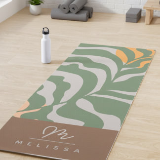 Modern Abstract Boho Green Grey Brown Monogram Yoga Mat