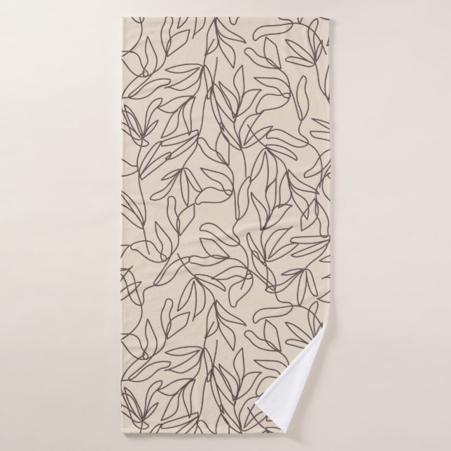 Modern abstract boho line art leaves pattern bath towel (Bath Towel)