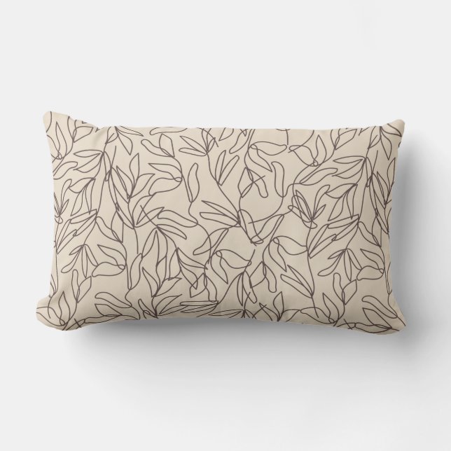 Modern abstract boho line art leaves pattern lumbar pillow (Front)