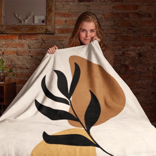 Modern Abstract Boho Plant Shapes Artwork Fleece Blanket