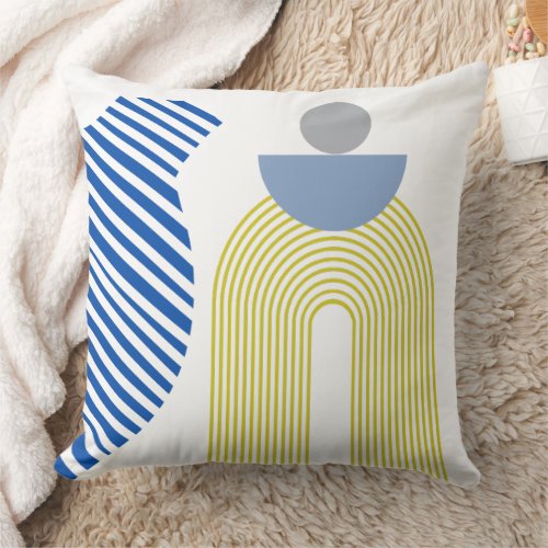 Modern Abstract Boho Striped Vase Blue  yellow Throw Pillow