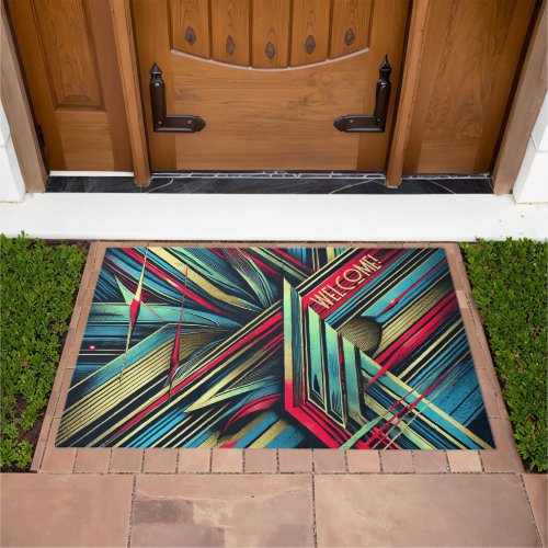 Modern Abstract Bold Angular Pattern Your Text Doormat