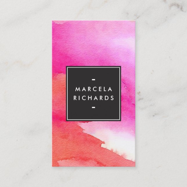 Modern Abstract Bold Pink Watercolors Business Card (Front)