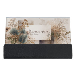 Modern Abstract Botanical Earthy Collage Desk Business Card Holder
