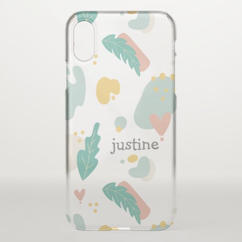 Modern Abstract Botanical Leaf Heart Green Pink iPhone X Case