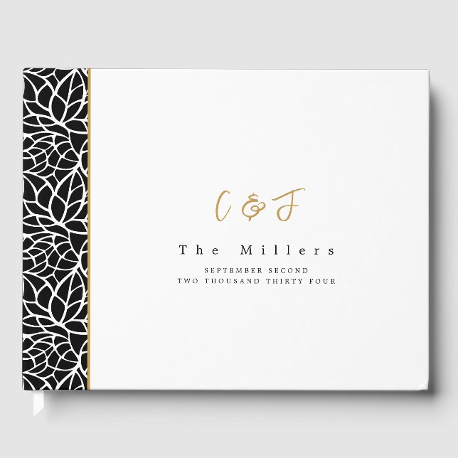 Modern Abstract Botanical Leaves Wedding Guest Book (Front)