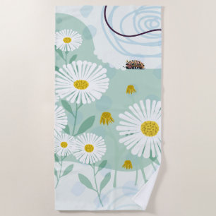 Modern Abstract Botanical Seaside Daisy Beach Towel