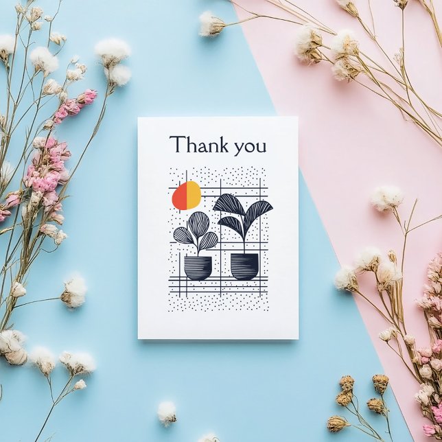 Modern Abstract Botanical Thank you card (Modern thank you card featuring bold navy botanical illustrations and minimalist patterns.)