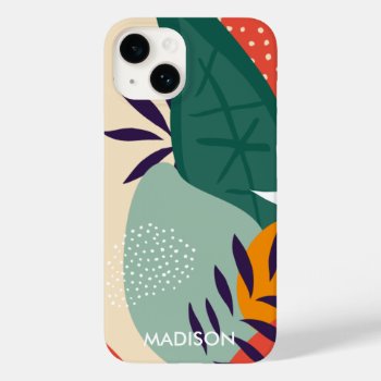 Modern Abstract Botanical Tropical Name Template Case-mate Iphone 14 Case by iBella at Zazzle