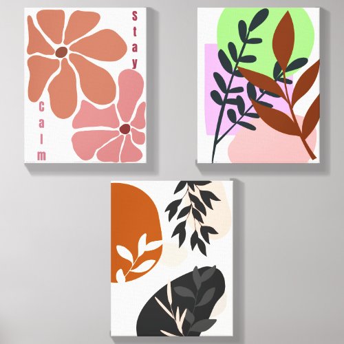 Modern Abstract Botanical Wall Art Set - Earthy  Canvas Photo Tile