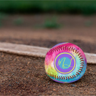 Modern Abstract Bright Colorful Fun Artsy Monogram Softball