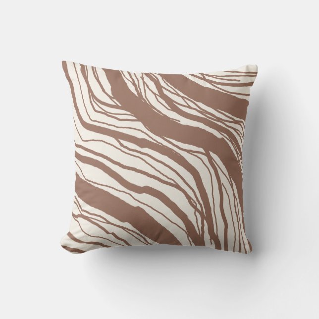 Modern Abstract Brown White Stripes Throw Pillow (Front)