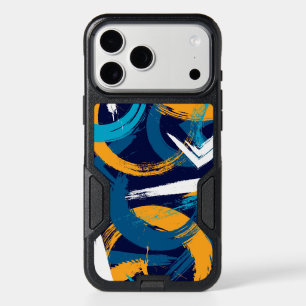 Modern Abstract Brush Strokes Blue Orange Pattern iPhone 17 Pro Max Case