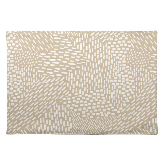Modern Abstract Brush Strokes, White on Tan Cloth Placemat (Front)