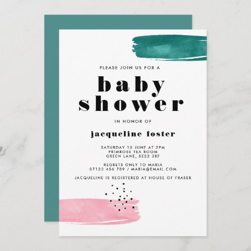 Modern Abstract Brushstroke Baby Shower Invitation