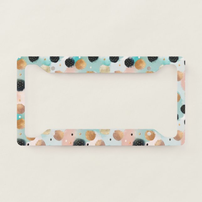 Modern Abstract Brushstroke & Polka Dot Pattern License Plate Frame (Front)