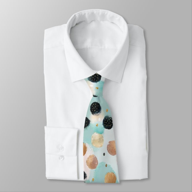 Modern Abstract Brushstroke & Polka Dot Pattern Neck Tie (Tied)
