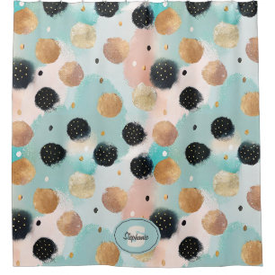 Modern Abstract Brushstroke & Polka Dot Pattern Shower Curtain