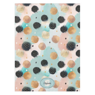 Modern Abstract Brushstroke & Polka Dot Pattern Tablecloth