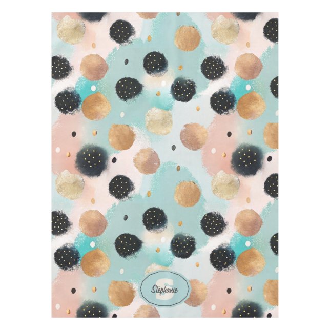 Modern Abstract Brushstroke & Polka Dot Pattern Tablecloth (Front)
