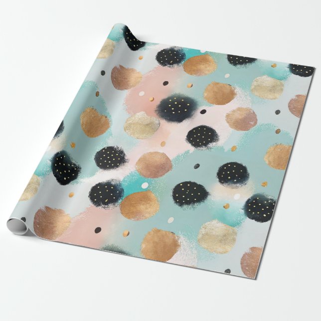 Modern Abstract Brushstroke & Polka Dot Pattern Wrapping Paper (Unrolled)