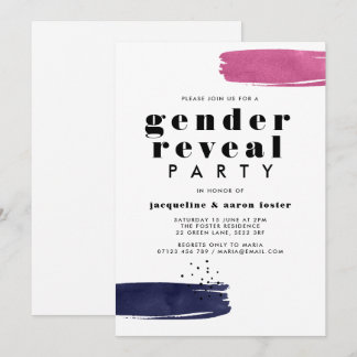 Modern Abstract Brushstrokes Gender Reveal Party Invitation
