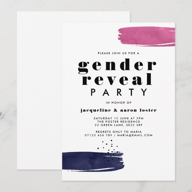 Modern Abstract Brushstrokes Gender Reveal Party Invitation (Front/Back)