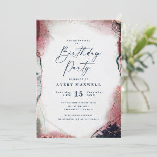 Modern Abstract Burgundy & Navy Birthday Party Invitation