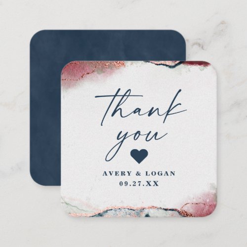 Modern Abstract Burgundy  Navy Wedding Thank You Note Card