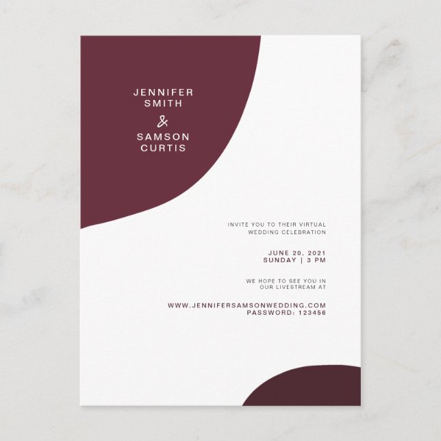 Modern Abstract Burgundy Virtual Wedding Invites (Front)