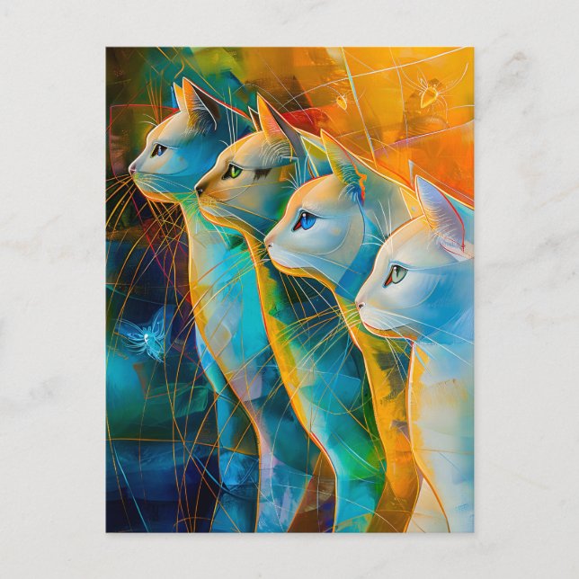 Modern abstract cat portrait surrounded by Galaxy Postcard (Front)