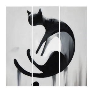 Modern Abstract Cat Triptych Wall Art