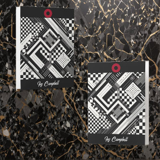 Modern Abstract Checkered Black White Logo Name  Pocket Folder