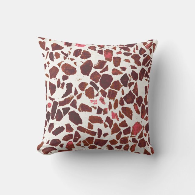 Modern Abstract Cherry Red Marble Stone Terrazzo Throw Pillow (Front)