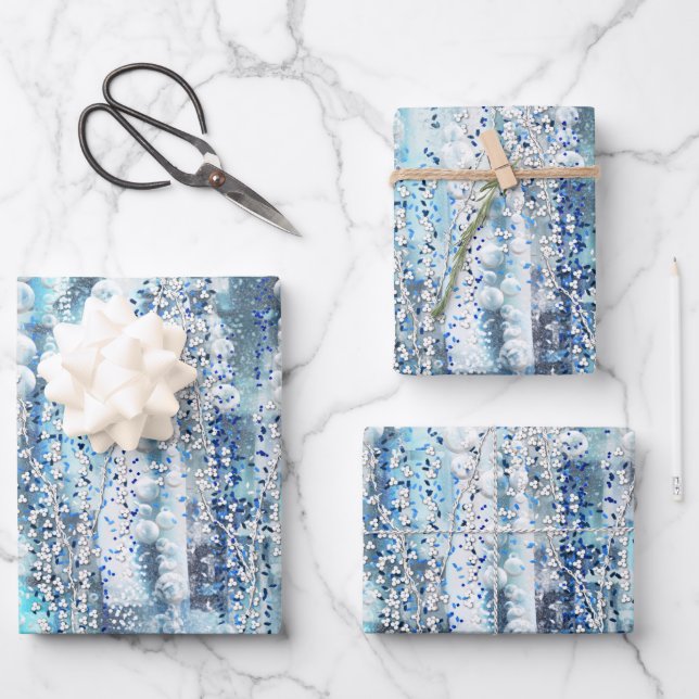 Modern abstract chic blue tones canvas print wrapping paper sheets (Front)