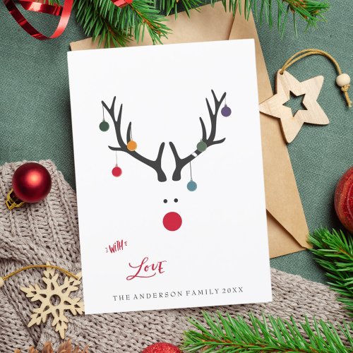 Modern abstract Christmas card reindeer on white