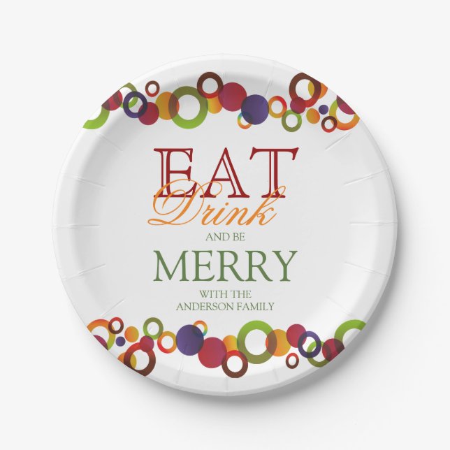 Modern Abstract Christmas Party Circles | Holidays Paper Plates (Front)