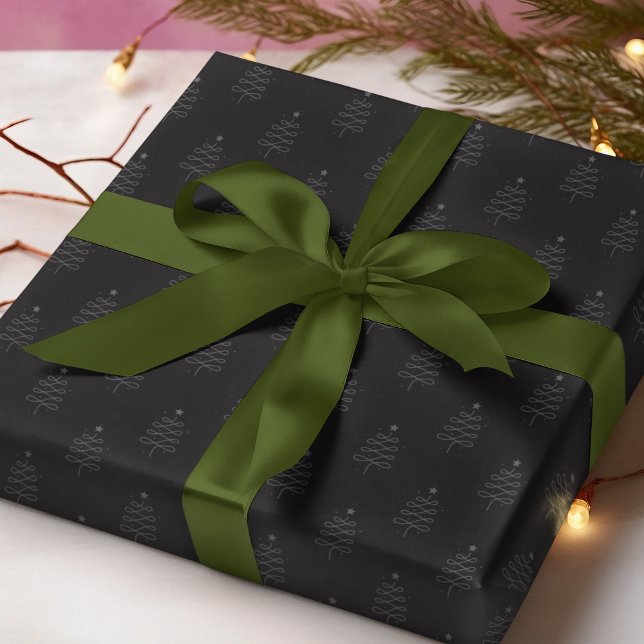 Modern Abstract Christmas Tree Black Holiday Gift Wrapping Paper (Creator Uploaded)